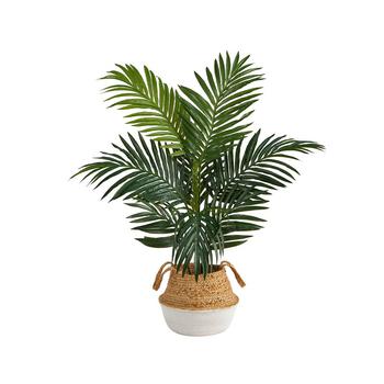 NEARLY NATURAL, NEARLY NATURAL | 4' Kentia Palm Artificial Tree in Boho Chic Planter商品图片 6.9折