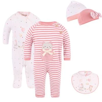 Mayoral | Striped and polka dot onesies baby caps and reversible bib set in white and pink,商家BAMBINIFASHION,价格¥612