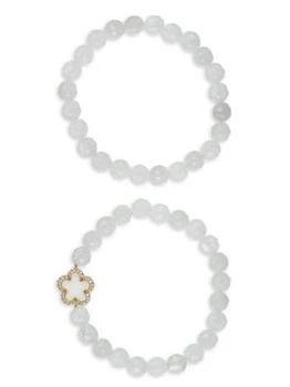 Eye Candy LA | Luxe Fleur 2-Piece 8MM Shell Pearl, White Agate & Cubic Zirconia Beaded Bracelet Set,商家Saks OFF 5TH,价格¥306