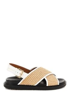 推荐Leather and raffia Fussbett sandals商品