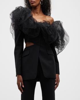 Alexander McQueen | Cutout One-Shoulder Ruffle Single-Breasted Blazer商品图片,