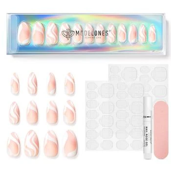 MODELONES | Line Waves - 24 Fake Nails 12 Sizes Short Almond Press on Nails Kit,商家MODELONES,价格¥68