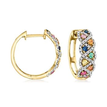 Ross-Simons | Ross-Simons Multi-Gemstone and . Diamond Hoop Earrings in 14kt Yellow Gold,商家Premium Outlets,价格¥8353