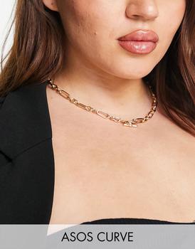 ASOS | ASOS DESIGN Curve T-bar necklace with mixed chain in gold tone商品图片,