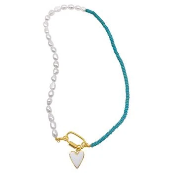 ADORNIA | Adornia Turquoise and Freshwater Pearl Lock and Heart Pendant Necklace gold 独家减免邮费