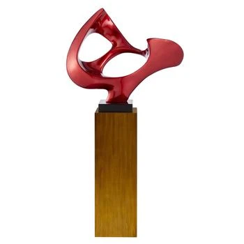 Finesse Decor | Metallic Red Abstract Mask Floor Sculpture With Wood Stand, 54" Tall,商家Premium Outlets,价格¥7212