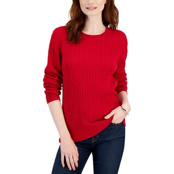Karen Scott | Petite Cotton Cable-Knit Sweater, Created for Macy's商品图片,3.6折
