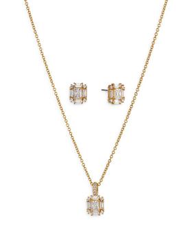 商品Nadri | Bridesmaids Emerald Shape Cubic Zirconia Halo Stud Earrings & Pendant Necklace Set,商家Bloomingdale's,价格¥665图片