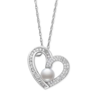 商品Belle de Mer | Cultured Freshwater Button Pearl (6mm) & Cubic Zirconia Heart 18" Pendant Necklace in Sterling Silver,商家Macy's,价格¥1482图片