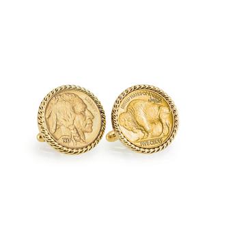 商品Gold-Layered Buffalo Nickel Rope Bezel Coin Cuff Links图片