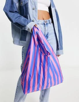 推荐Baggu standard nylon shopper tote bag in blue pink awning stripe商品