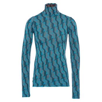 Prada | 【预售3-7天】PRADA/普拉达 21年秋冬 男士蓝绿色提花羊毛高领毛衣UMR500_1ZEH_F0136_S_212商品图片,8折, 包邮包税
