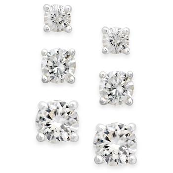 Charter Club | Cubic Zirconia Extra-Small Stud Earring Set in Fine Silver Plate or 14K Gold Plate (1-3/4 ct. t.w.)商品图片,4折