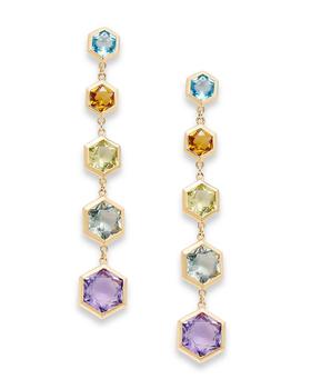 商品Multi Gemstone Hexagon Drop Earring in 14K Yellow Gold图片