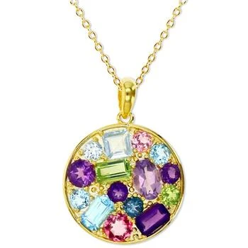 Macy's | Multi-Gemstone Mixed Cut Cluster Disc 18" Pendant Necklace (3-3/8 ct. t.w.) in 14k Gold-Plated Sterling Silver,商家Macy's,价格¥1748