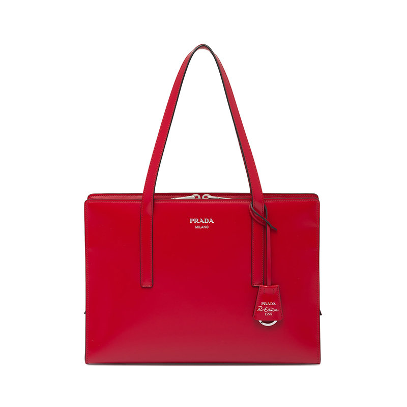 Prada | 【预售3-7天】PRADA/普拉达 22春夏新款 女士中号猩红色亮面皮革复刻1995矩形隔层拉链手提包1BA350_ZO6_F02SB_V_OOO商品图片,8折, 包邮包税