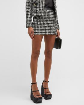 Alice + Olivia | Elana Tweed Vegan Leather Mini Skirt商品图片,满$150减$30, 满减