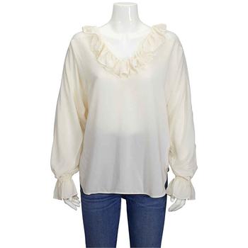 推荐Ladies Knit Tops Tops White Ruffle Top Cut Shld商品