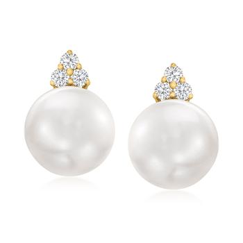 Ross-Simons | Ross-Simons 8.5-9mm Cultured Pearl and . Diamond Drop Earrings in 14kt Yellow Gold商品图片,4.9折