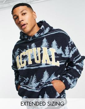 ASOS | ASOS Actual oversized teddy borg hoodie with all over scenic print in multi商品图片,