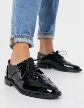 ASOS | ASOS DESIGN More flat lace up shoes in black商品图片,额外8.5折, 额外八五折