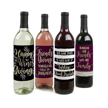 Big Dot of Happiness | Elegant Thankful for Friends - Friendsgiving Thanksgiving Party Decor for Women and Men - Wine Bottle Label Stickers - Set of 4商品图片,