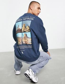 ASOS | ASOS DESIGN oversized sweatshirt in navy with photographic back print商品图片,