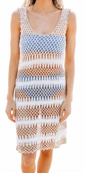 推荐Contrast Crochet Coverup Dress in White/Tan商品