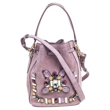 ralph lauren purple label, [二手商品] Ralph Lauren | Ralph Lauren Purple Suede Crystal Embellished Drawstring Bucket Bag商品图片 2.7折, 满1件减$100, 满减