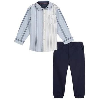 Tommy Hilfiger | Baby Boys Oxford Stripe Long Sleeves Button-Up Shirt and Twill Jogger Pants, 2 Piece Set,商家Macy's,价格¥247