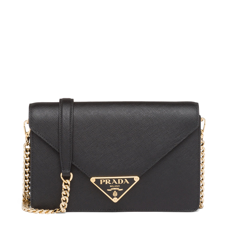 Prada | PRADA/普拉达 22春夏新款 女士黑色saffiano皮革金扣金链三角徽标翻盖单肩斜跨链条包1BD318_NZV_F0002_V_CTO商品图片,额外9.5折, 包邮包税, 额外九五折