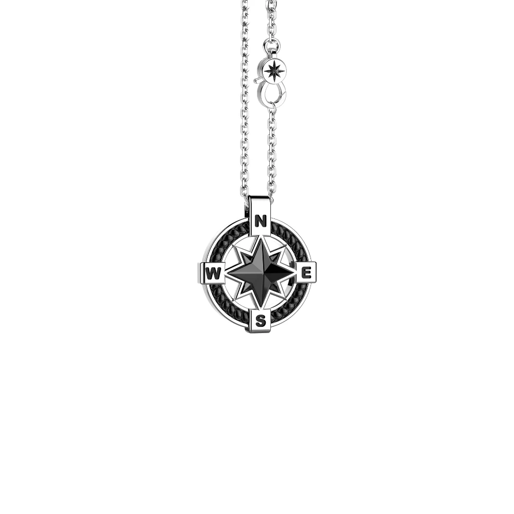 推荐Silver necklace with round pendant with iconic black ceramic compass rose and cardinal points on the front.商品