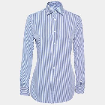 ralph lauren purple label, [二手商品] Ralph Lauren | Ralph Lauren Purple Label Blue and White Stripe Button Front Shirt M商品图片 7折