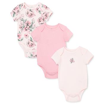 商品Little Me | Baby Girls Floral Short Sleeve Bodysuits, Pack of 3,商家Macy's,价格¥100图片
