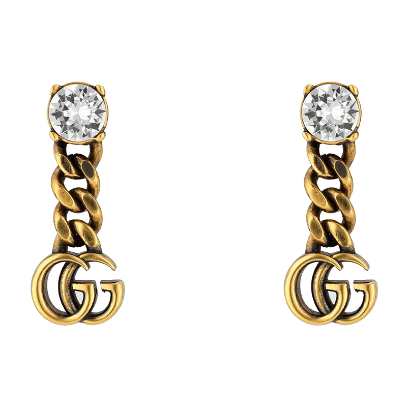 推荐GUCCI/古驰 镀金的金属 双G透明水晶耳环商品