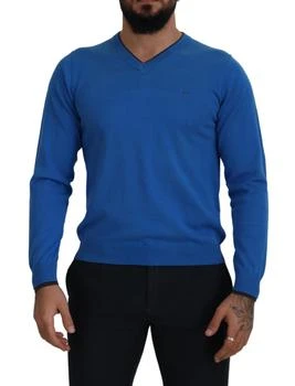 推荐Sun68 Blue Cotton V-Neck Knitted  Pullover Sweater商品