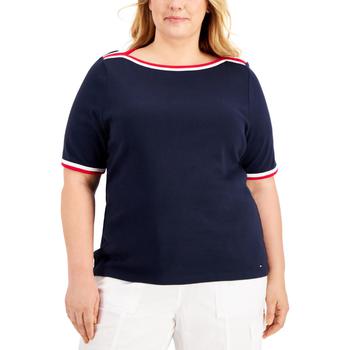Tommy Hilfiger | Tommy Hilfiger Womens Plus Cotton Boatneck T-Shirt商品图片,3.8折, 独家减免邮费