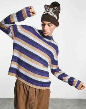 推荐COLLUSION knitted brushed striped jumper in multi商品