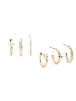 商品Set of 3 Goldtone & Cubic Zirconia Earrings图片