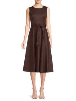 Calvin Klein | Belted Faux Suede Midi A Line Dress商品图片,3.7折