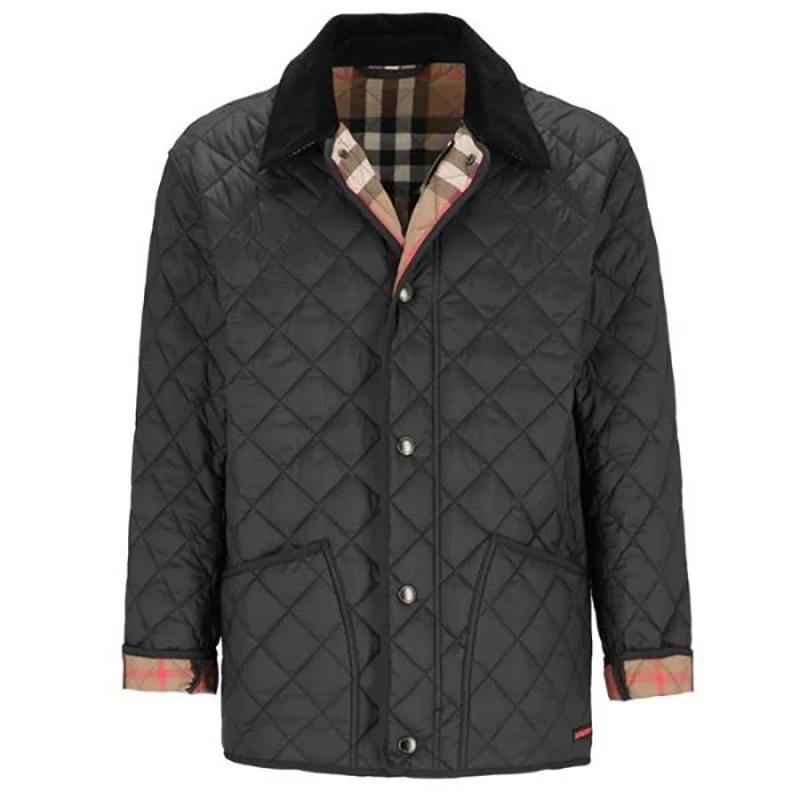 Burberry | 【现货】博柏丽 男士黑色涤纶菱格纹拉链开合翻领棉服 80841891,商家VP FRANCE,价格¥3715