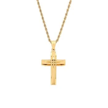 STEELTIME | 18k Gold Plated Stainless Steel Cut Accented Cross Pendant,商家Macy's,价格¥357