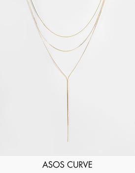 ASOS | ASOS DESIGN Curve lariat necklace in gold tone商品图片,7.4折