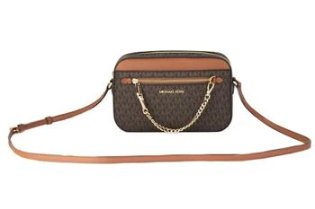推荐Michael Kors Jet Set Item Large East West Signature Leather Zip Chain Crossbody Handbag (Brown PVC/Brown)商品