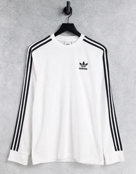 推荐adidas Originals adicolor three stripe long sleeve t-shirt in white商品