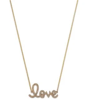 Sydney Evan | 14K Yellow Gold Diamond Medium Love Script Pendant Necklace, 18",商家Bloomingdale's,价格¥10193