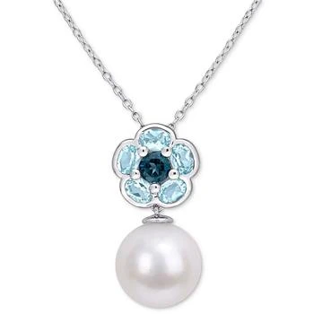 Macy's | Cultured Freshwater Pearl (11mm) & Blue Topaz (1-3/5 ct. t.w.) 18" Pendant Necklace in Sterling Silver,商家Macy's,价格¥2974
