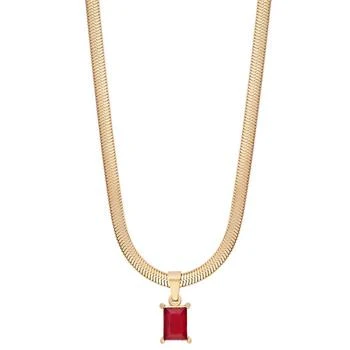 Simply Rhona | Ruby Stone Herringbone Chain Necklace In 18K Gold Plated Stainless Steel,商家Verishop,价格¥456