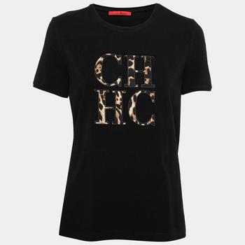 推荐CH Carolina Herrera Black Logo Embroidered Cotton T-Shirt L商品