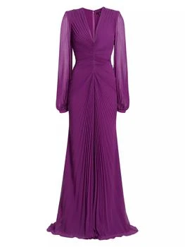 Badgley Mischka | Pleated V-Neck Gown,商家Saks Fifth Avenue,价格¥5853